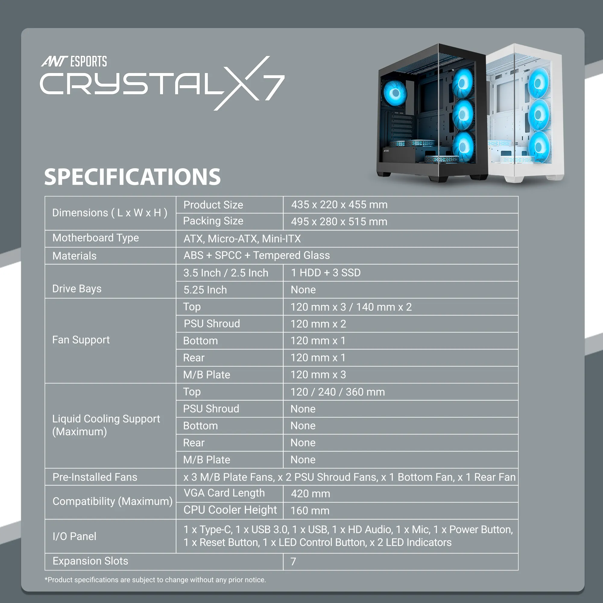 Ant Esports Gaming Cabinet Crystal x7 Black with Type-C view 10